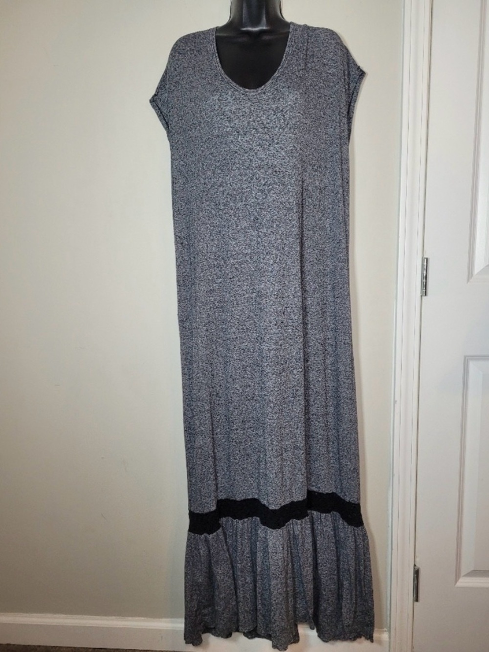We The Free Gray Maxi Dress with Black Lace Trim Detail
